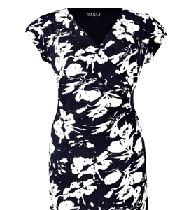 VESTIDO MAXI BY GRACE Azul Marino Negro Crema UK TALLA 22 NUEVO CON ETIQUETAS - Imagen 1 de 7