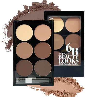 6ColorsHighlightContouringPowderPaletteFaceShadowBronzerMakeupPaletteWithBrush - Image 1 of 4