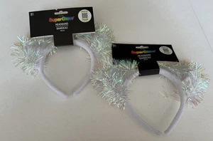 2 diademas súper brillantes con luz LED oropel blanco pompón fiesta disfraz ON OFF nuevas - Imagen 1 de 4