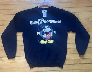 Walt Disney World 1971 Mickey Navy Crewneck Sweatshirt 50/50 Blend YL - Picture 1 of 5