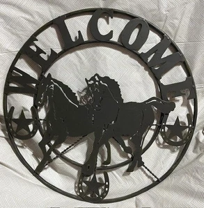 Rustic Horse Welcome Sign Cut Metal Wire Ranch Barn Farm Horses Large  17"  - Picture 1 of 3