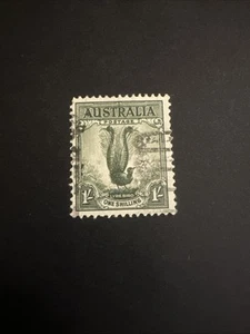 1948-56 Pre-Decimal 1/ Lyre Bird Green  *Australian* Stamp FU No WMK - Picture 1 of 2