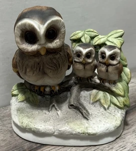 Vintage Homco Eule Mama mit 2 Babys Porzellan Keramik Figur 4”H x 4”B x 3”T - Bild 1 von 7