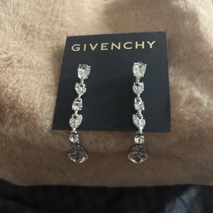 GIVENCHY Silver-tone Round & Pear-Shape Crystal Linear Drop Earrings NEW $68 - Picture 1 of 4