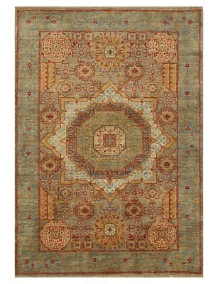 3 x 5 ft Muted Gray Mamluk Afghan Hand Knotted Wool Medallion Area Rug - Image 1 of 4