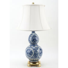 Classic Blue & White Gourd Vase Porcelain Brass Table Lamp 29"H