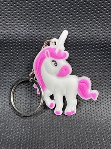Cute Pink White Unicorn Animal Keychain Pendant Soft Rubber Key Tag Ring Horse - Picture 1 of 2