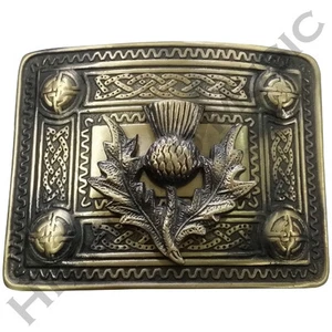 HM Men’s Celtic Kilt Belt Buckle Thistle Antique Finish/Celtic Kilt Belt Buckle - Picture 1 of 2