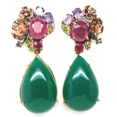 925 Sterlingsilber Grüner Achat, Rubin,Amethyst & Tsavorit Ohrringe - Bild 1 von 4