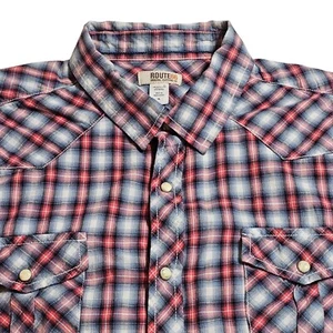 Route 66 Plaid Western SS Shirt Mens XL Pearl Snap Brush Popper - Picture 1 of 14