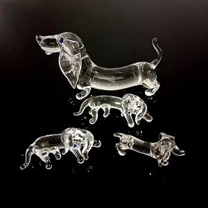 Vintage mundgeblasenes Glas 4er Set Wurst Hund Miniatur kleines Klarglas Tier - Bild 1 von 3