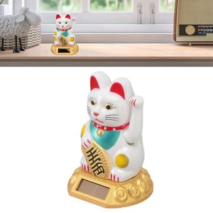 Chinese Lucky Cat Decoration Waving Arm Solar Light Induction Statue For Home - Picture 1 of 23