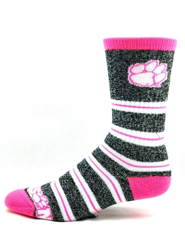Clemson Tigers Pink Stripe Gray Heather and Pink Melange Crew Socks Cover