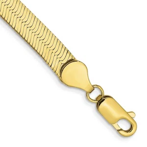 10K Yellow Gold 5.5mm Silky Herringbone Chain Bracelet 8" 5.8g for Mom - Picture 1 of 3