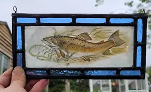 Stained Glass Brown Trout fish traditional hanging suncatcher panel - Picture 1 of 4