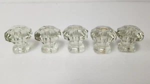 Vintage Art Deco Glass Drawer Cabinet Knobs qty 5 larger mulit faceted  - Picture 1 of 7