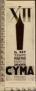1928 FRENCH ART DECO POSTER STYLE ART CYMA WATCH TIME CLOCK WRIST HAND AD22940 - Picture 1 of 1