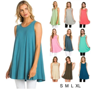 Para mujeres Básico Sólido Sin Mangas Túnica Columpio Camiseta Camiseta Vestido S M L XL EE. UU. - Imagen 1 de 82