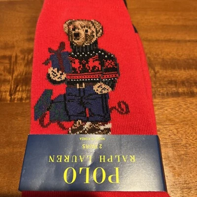 Polo Ralph Lauren Suéter Oso Calcetines Rojo/Negro - Para Hombre Talla 6-13 (2 PARES) - NUEVO Foto 1 de 4