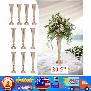 10Pcs Gold Flower Vases Wedding Table Centerpieces 20.5" Tall Metal Trumpet Vase - Picture 1 of 16