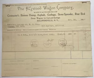 Vintage 1906 Hot Springs Street Railroad Haywood Wagon Co Baldwinswille New York - Bild 1 von 3