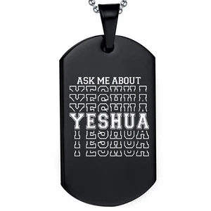 Ask Me About Yeshua Hebrew Name Jesus Christian Bible Black Pendant Necklaces - Picture 1 of 7