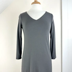 Eileen Fisher Etuikleid Damen XS grau 3/4 Arm V-Ausschnitt Jersey minimalistisch - Bild 1 von 15