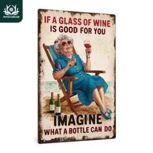 Wine Sign ~ A Glass Is Good A Bottle Is Better ~ Funny Metal Tin Wall Art S239 - Picture 1 of 1