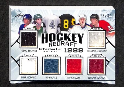 2020 LEAF IN THE GAME USED PATCH 11/30 1988 REDRAFT SELANNE RECCHI ROENICK BLAKE - Image 1 of 2