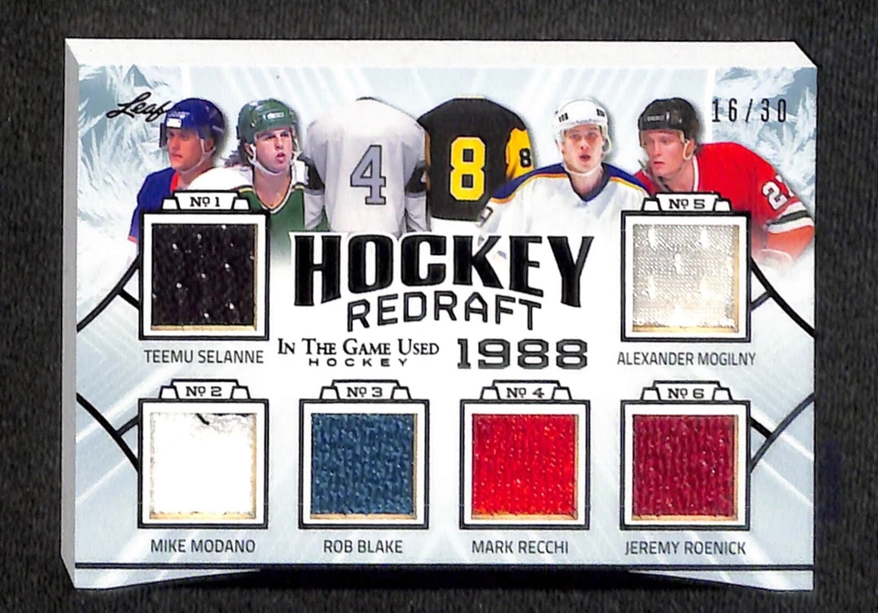 2020 LEAF IN THE GAME USED PATCH 11/30 1988 REDRAFT SELANNE RECCHI ROENICK BLAKE - Image 1 of 2