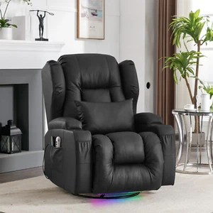 Recliner Chair Swivel Modern Single Reclining Sofa w/Massage and Ambient Light - Picture 1 of 38