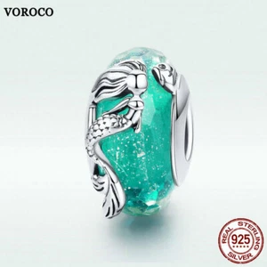 Voroco S925 Sterling Silver Pendant Mermaid Charm For Women Bracelet Necklace - Picture 1 of 6