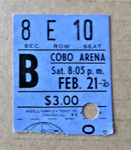Detroit Pistons vs Atlanta Hawks Ticket stub Feb 21, 1970 - COBO Arena Cover