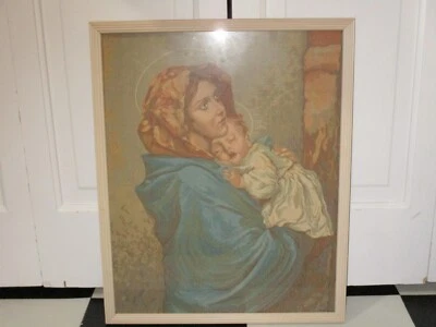 Vtg. Madonna Of The Streets Virgin Mary & Infant Framed Tapestry - Image 1 of 4