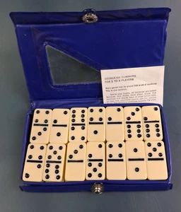 Double Six Miniature Domino Set In Vinyl Travel Size Case, Advertising, 1980-90s - Picture 1 of 11