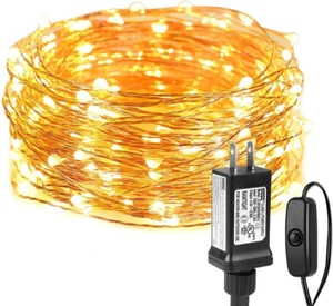 Fairy Lights Plug In, 33Ft 100 LED String Lights for Bedroom, Warm White Copper - Picture 1 of 12