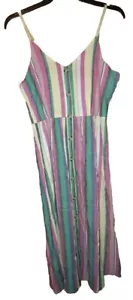Long Striped Dress XL Slimming Summer Casual Smock Stretch Back - Picture 1 of 7