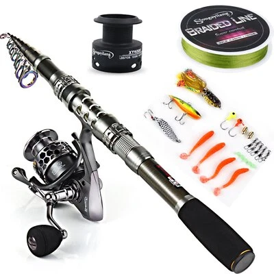 Telescopic Fishing Rod Reel Combos with Carbon Fiber Fishing Pole Spinning Re... - Image 1 of 4