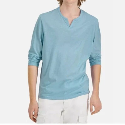 INC Men's Split Neck Long Sleeve Tee Size: S, L Color: Pale Indigo (Blue) - Image 1 of 4