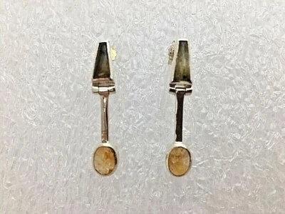 Sterling Silver .925 1/4" x 1 1/4" Long Citrine Earrings - Image 1 of 4