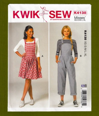 Overalls & Jumper Sewing Pattern~Self Faced Bib Front (Size XS-XL) Kwik Sew 4138 - Image 1 of 4