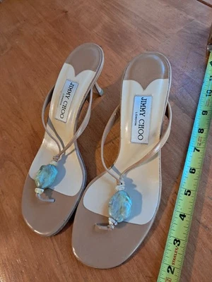 Jimmy Choo Sandal Heels London Stone Gem Vero Cuoio Italy 37.5 - image 1 of 3
