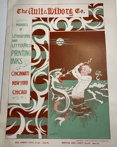 RARE Ault Wiborg Litho Printing INK Poster Sign Original Art Man Mermaid Bonte - Picture 1 of 11