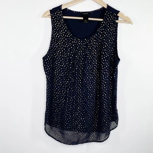 Camicetta Ann Taylor donna blu medio a pois senza maniche ufficio carriera lavoro - Foto 1 di 7