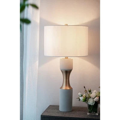 15x15x30"  Cement With Metal Table Lamp White+Gold - Image 1 of 4