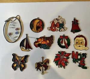 VTG LOT 12 STAINED GLASS SUNCATCHER ORNAMENTS Christmas Easter Butterfly - Picture 1 of 7