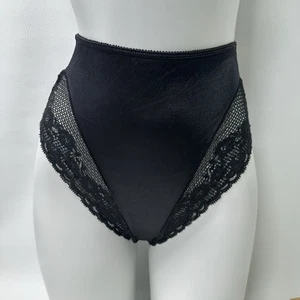 Vintage VANITY FAIR Silky Nylon Lace Hi-Cut Size Large Black Panties USA - Picture 1 of 13