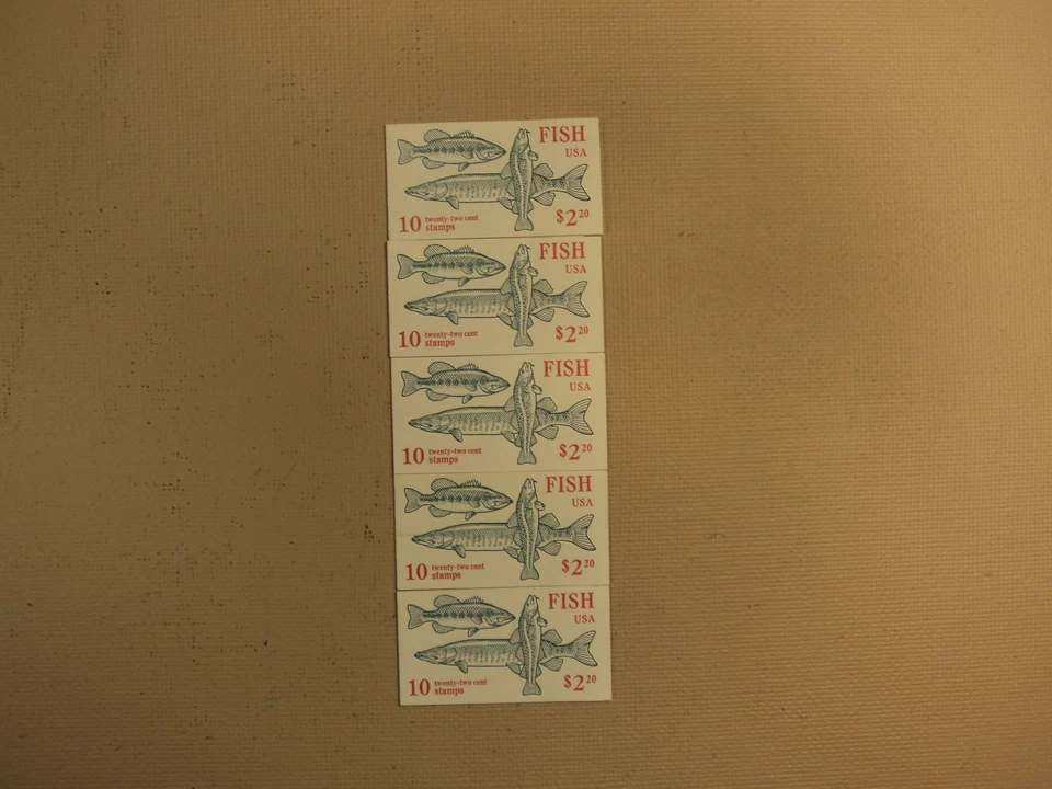 USPS Scott 2205-09 22c 1986 Fish 5 Books OF 10 50 Stamps 10 Panes - Image 1 of 1