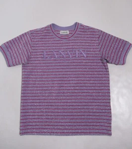 Lanvin Women's Pink And Lavender Striped Lurex T-shirt Logo Embroidered Size S - Picture 1 of 12