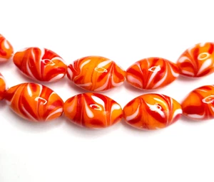 Gorgeous Orange, White and Red Lampwork Glass Beads 20 MM * 4 Beads - Picture 1 of 3